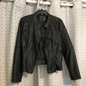 Black leather biker jacket
